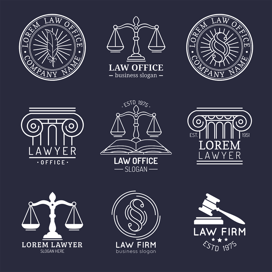 成都律师事务所LOGO标志设计公司|国外法律天平小木槌品牌VI标志商标符号创意设计效果图